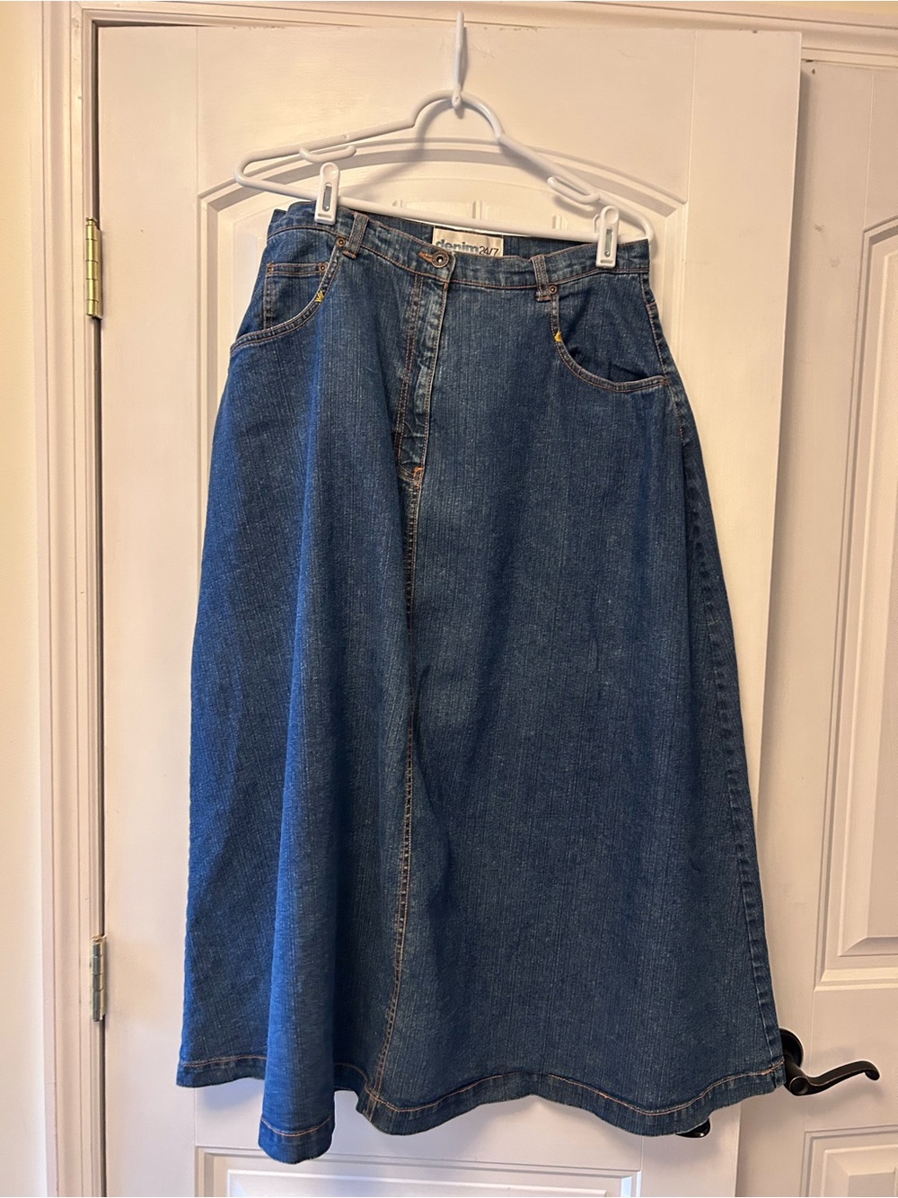 Denim 24/7 Dark Blue Wide-Leg Denim Skirt